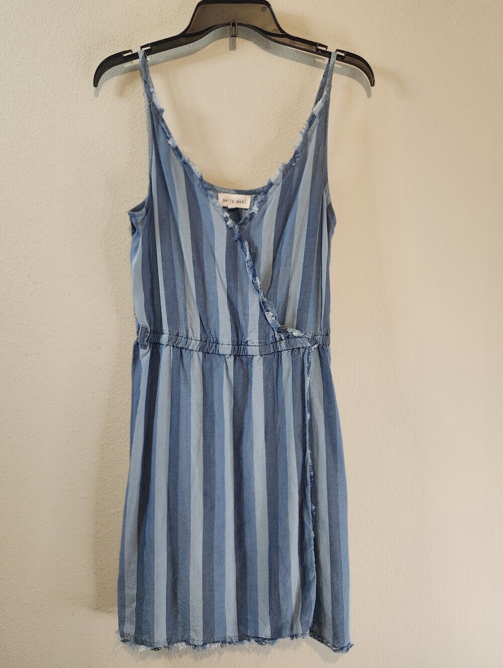 Bella Dahl Blue Chambray Striped Denim Romper Mini Dress Size Small 100% Rayon